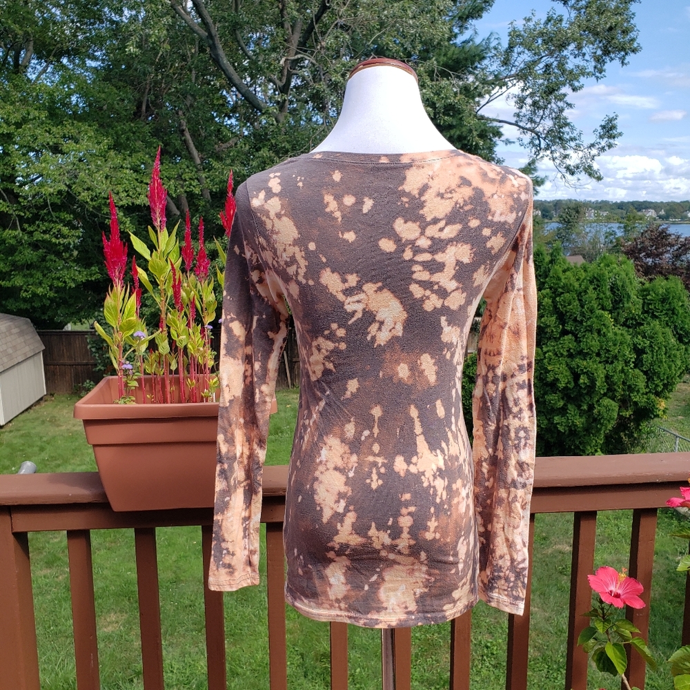 Tee Long Sleeved Tie Dye Grey Cream Sz M Bleach Reverse - Picture 7 of 12